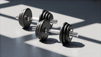Black Metal Dumbbells on Gym Floor