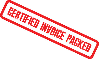 A close-up view of a red certified invoice packed stamp on a white background with clear text.