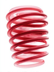 Abstract Red Coil Spring with White Background and Smooth Texture