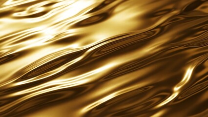 Abstract golden fluid surface with flowing waves and reflective light patterns