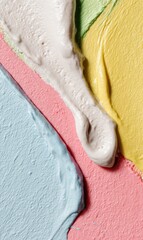 Abstract Swirls Of Creamy Textures In Pastel Hues Of Blue Pink Yellow Green And White.