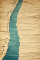 Abstract Textured Background with Teal Blue River Shape on Beige Paper