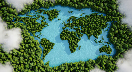 Global Environment World Map Tree Pattern Ecological Concept Green Earth Conservation Sustainable Future Eco Friendly Planet Nature