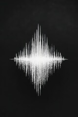 Abstract White Sound Waveform on Black Background with Subtle Glitches and Light Reflections