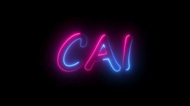 flickering neon cai text animation. neon sign that flickers and glows with CAI