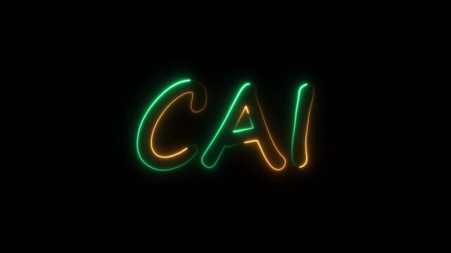 flickering neon cai text animation. neon sign that flickers and glows with CAI