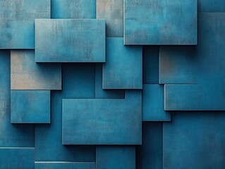 layered blue textured metal rectangles forming a geometric abstract pattern with soft shadows and a calm modern industrial mood