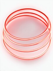 Bright Red Neon Glowing Hoops Stacked Neatly Against White Backdrop Illuminated Softly