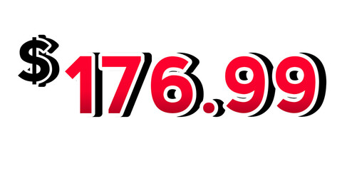 Red price tag 176.99 dollars sign symbol on transparent background. Perfect for advertising, sale banners, product promotion, discount labels, and e-commerce graphics design elements.