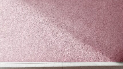 Fototapeta premium Close Up Of A Textured Rose Gold Glitter Wallpaper With White Baseboard And Sunlight