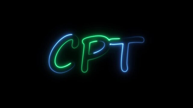 flickering neon cpt text animation. neon sign that flickers and glows with CPT