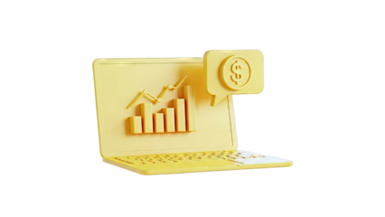 3D Golden Laptop with Financial Graph and Dollar Sign
