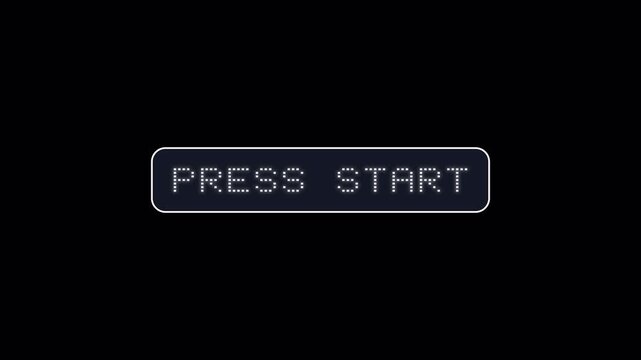 Retro press start button icon animation on black background, press start icon template animated with alpha channel.