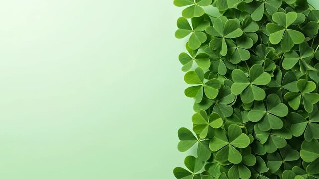 A Lush Border of Vibrant Green Clover Leaves on a Soft Pastel Background.