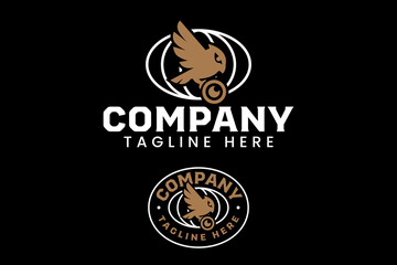 Hawk flying with camera lens diaphragm logo design set for photography. Falcon vision with camera shutter modern patch logo graphic pack for studio. Eagle holding lens and globe emblem element design