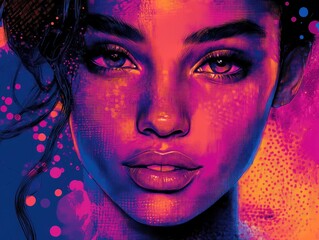 vibrant abstract composition with bold brush strokes, colorful dots and splatter framing a soft magenta to purple gradient panel; energetic playful mood