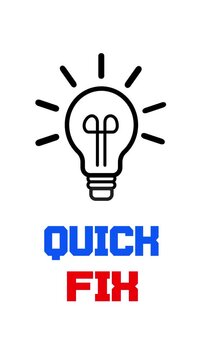 Quick fix text with glowing light bulb icon on white background, creative concept for fast and easy solutions