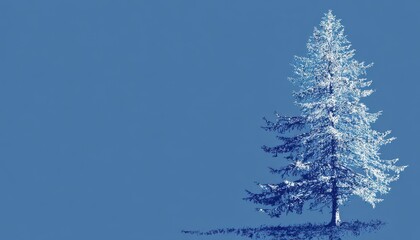 Evergreen Tree With Snowy Branches Against A Deep Blue Background