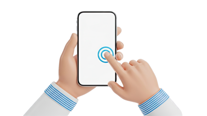 Cartoon hands interacting with a smartphone touch screen