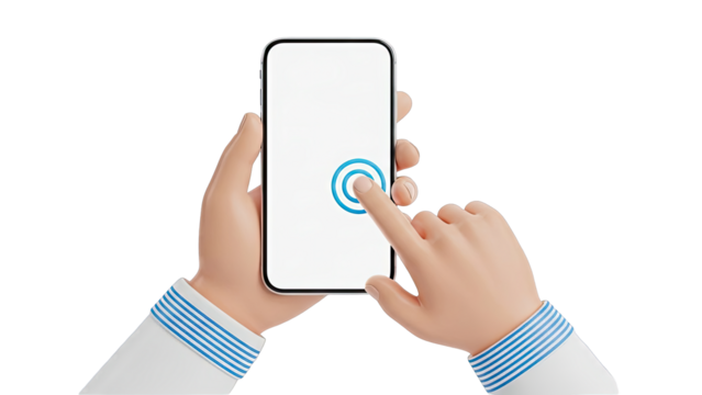 Cartoon hands interacting with a smartphone touch screen - Powered by Adobe