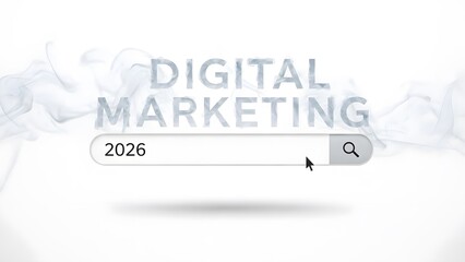 Digital marketing concept with search bar and futuristic design for 2026