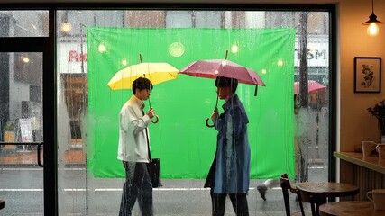 People Walking with Umbrellas on Rainy Day.