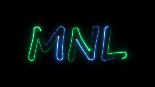 flickering neon mnl text animation. neon sign that flickers and glows with MNL