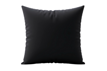 Black square pillow on white background isolated on transparent background
