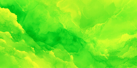 An abstract watercolor texture displays vibrant shades of green and yellow creating a soft flowing and dynamic visual experience