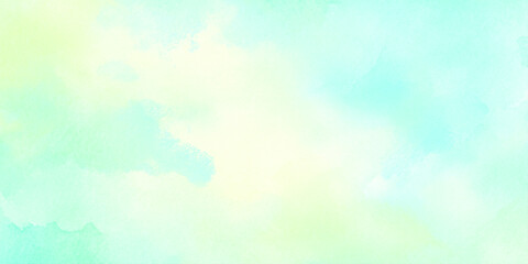 A soft pastel watercolor background featuring blended hues of pale yellow mint green and light turquoise