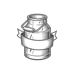 Vintage Engraved Milk Can with Blank Banner