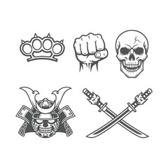 Collection of Aggressive Combat and Warrior Emblems with Skulls and Weapons