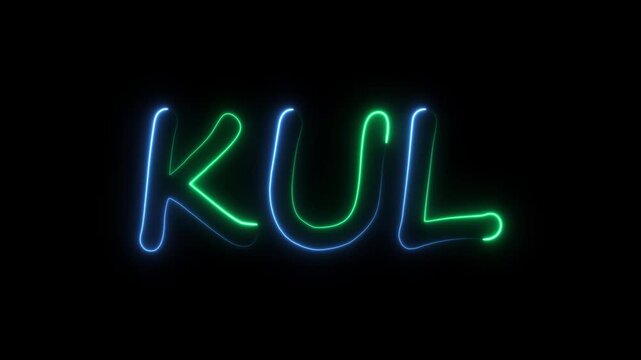 flickering neon kul text animation. neon sign that flickers and glows with KUL