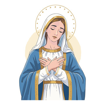 Gentle Our Lady of Fatima with white veil, blue sash, and compassionate gaze holding rosary, suitable for pilgrimage souvenirs, prayer books, and Marian devotionals.