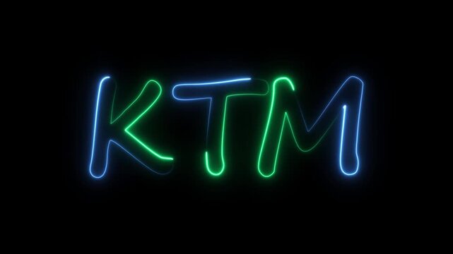 flickering neon ktm text animation. neon sign that flickers and glows with KTM