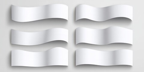 Six White Wavy Banners on a Light Gray Background with Subtle Shadows Perfect for Text Overlays and Web Design Elements
