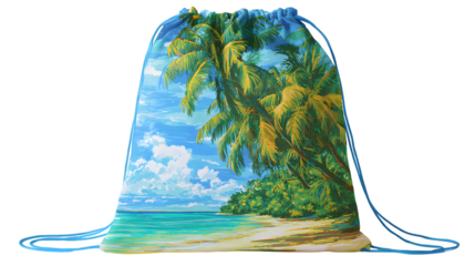 Tropical beach drawstring bag isolated on white background