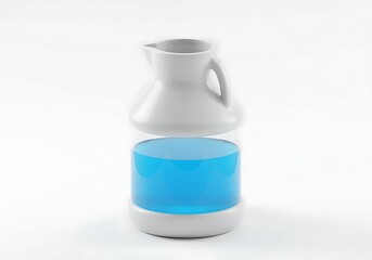 white ceramic jug on top of transparent container with blue liquid inside one sentence
