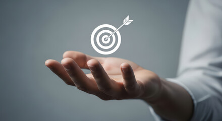 Goal Target Arrow On Hand Concept Achievement Success Strategy Business Purpose Aim Focus Development Vision Planning Performance Present