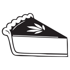 Black and white slice of pie with decorative leaf design on white background