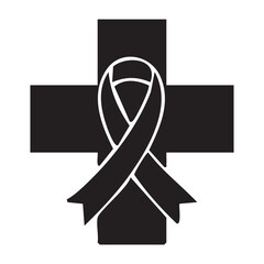 Black Cross Silhouette with White Awareness Ribbon