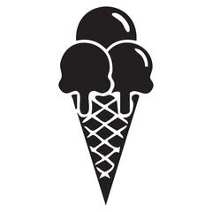 Black Silhouette of an Ice Cream Cone with Three Scoops