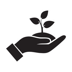 Hand Holding Sprout with Three Leaves Silhouette plant
