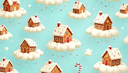 Whipped Cream Cloud Gingerbread Pattern &ndash; Whimsical Holiday Storybook Style