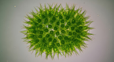 Green Algae Microscopic Organism Biology Spiky Freshwater Plant Cells Microbiology Detail Volvox Globator Close Up Under Microscope