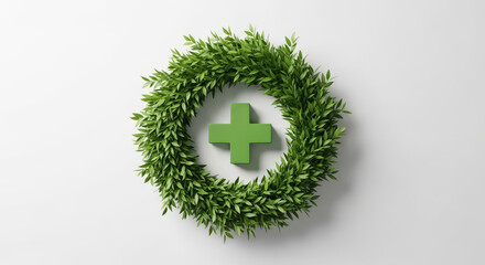 Green Cross In Leaf Wreath Decoration Healthcare Medical Wellness Natural Environment Symbol Health Aid Safety