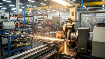 Metalworking precision: Close-up shot of grinding machine with showering sparks during operation