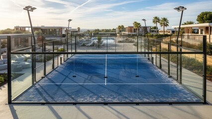 Modern paddle tennis court in luxury resort offering recreational sport and activity