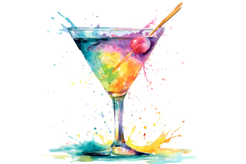 Vibrant rainbow cocktail isolated on white background