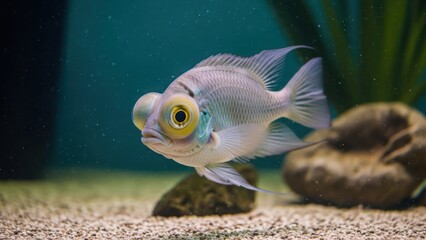 Striking Portrait of a Balloon Ram Fish with Enormous Eyes in a Freshwater Tank